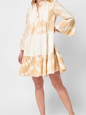 Faherty Cream & Tan Tie-Dye Tiered Mini Dress XS